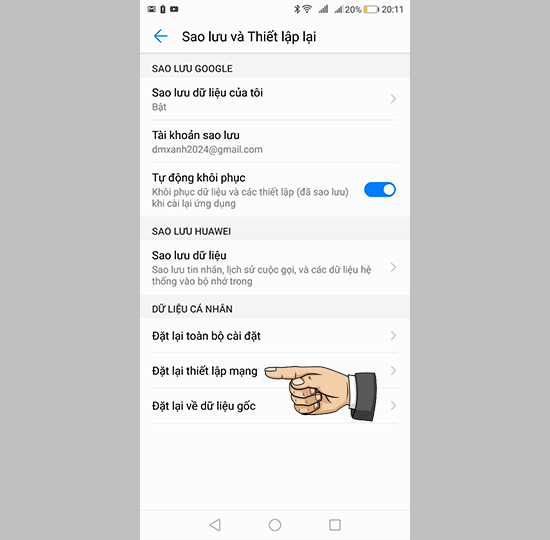 Chọn đặt lại mạng